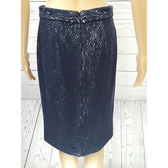 Kay Unger New York Pencil Skirt Lace Sheer Navy Blue Zipper Lined Sz 8 - Picture 2 of 10